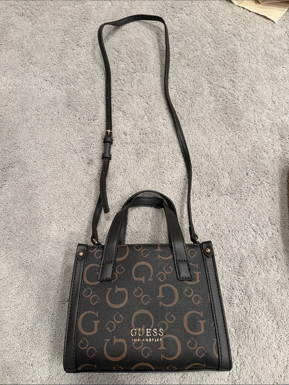 Used Once: GUESS Black/Brown Logo Mini Tote Bag